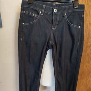 Athleta Frontier Capri Blue Denim Size 4 Cotton/Nylon Drawstring And Button